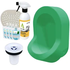 Urinoir sans eau mural TI'PI vert + kit valve bec de canard + pack entretien