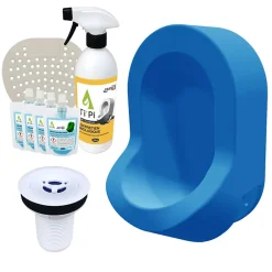 Urinoir sans eau mural TI'PI bleu + kit valve bec de canard + pack entretien