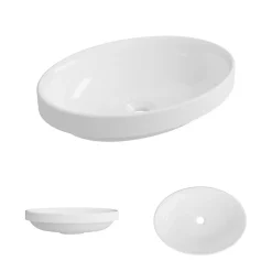 Vasque à encastrer ovale - Blanc Brillant - Minéral composite - L50 x l37 x H12 -3 cm - RUNA LAVABERG