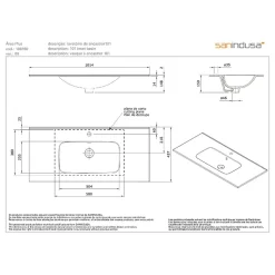 Vasque à encastrer sur plan de toilette ou à poser sur meuble SANINDUSA 101x46 hauteur 15cm (mitigeur et vidage non inclus)