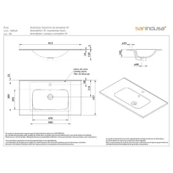 Vasque à encastrer sur plan de toilette ou à poser sur meuble SANINDUSA 81x46 hauteur 15cm (mitigeur et vidage non inclus)