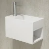 Vasque / Lavabo mural rectangulaire Fonte minérale 33x18x20,5cm Blanc mat, rangement intégré - PB2046