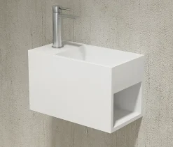 Vasque / Lavabo mural rectangulaire Fonte minérale 33x18x20,5cm Blanc mat, rangement intégré - PB2046