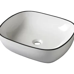 Vasque à poser 49.5 cm blanche avec liseré noir - Mady