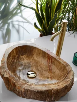Vasque à poser / lavabo en pierre naturelle coloris brun - Longueur 45 x Hauteur 15 x Profondeur 40 cm
