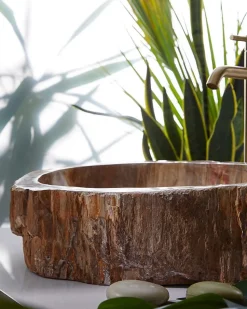 Vasque à poser / lavabo en pierre naturelle coloris brun - Longueur 45 x Hauteur 15 x Profondeur 40 cm