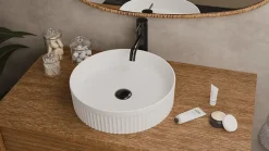 Vasque à poser cannelée BEYOND 40cm Blanc Mat