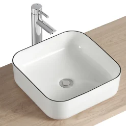 Vasque à poser carrée céramique blanc et noir Kala