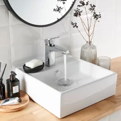 Vasque à poser carrée céramique blanche GoodHome Hendra