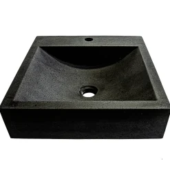 Vasque à poser carrée en basalte noir L.45 x H.10 x P.45 cm, Casa Linea Alba