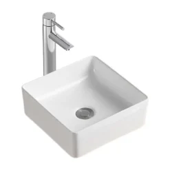 Vasque à poser carrée en céramique blanche 30cm