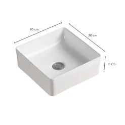 Vasque à poser carrée en céramique blanche 30cm