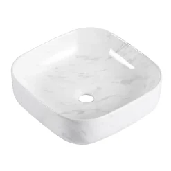Vasque à poser carrée gamme Lou en céramique imitation marbre blanc l.37 x P.37 x H.12 cm