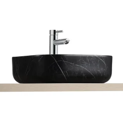 Vasque à poser carrée gamme Lou en céramique imitation marbre noir l.37 x P.37 x H.12 cm