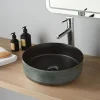 Vasque à poser céramique ronde Asina - 36cm - Décor vert noir mat