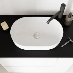 Vasque à poser en céramique l.48 x H.12,5 x P.30 cm, blanc brillant, GoodHome Levanna