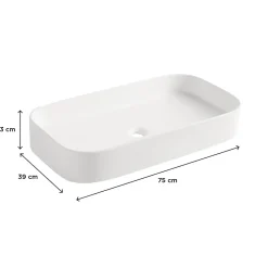 Vasque à poser en céramique l.75 x H.13 x P.39 cm, blanc mat, Homesight Josy