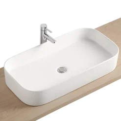 Vasque à poser en céramique l.75 x H.13 x P.39 cm, blanc mat, Homesight Josy