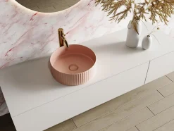 Vasque à poser en céramique striée ronde - Rose mat - 36 cm - PEDARA