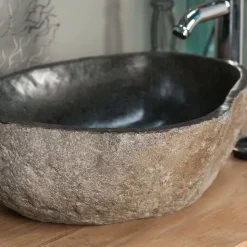 Vasque à poser en pierre naturelle galet de rivière 40 cm