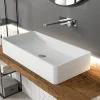 Vasque à poser en solide surface + bonde pop-up chrome PB2013 - 80x40x14,5cm - blanc mat