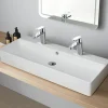 Vasque à poser ou à suspendre double robinet grande taille 110 x 42 cm - Regus