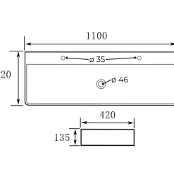Vasque à poser ou à suspendre double robinet grande taille 110 x 42 cm - Regus