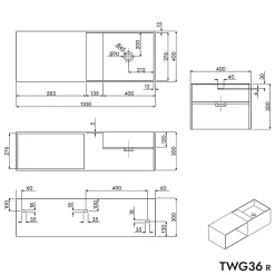 Vasque à poser ou vasque murale 110x40x30cm en fonte minérale avec espace de rangement - Blanc - TWG36