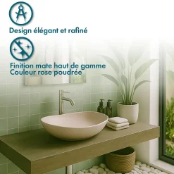 Vasque à Poser Ovale - 42 cm - en Solid Surface - Beige Rosé - Ovéa