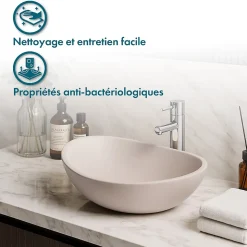 Vasque à Poser Ovale - 42 cm - en Solid Surface - Beige Rosé - Ovéa