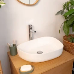 Vasque à poser ovale céramique blanc brillant l.48 x H.13 cm Homesight Pebble