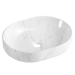 Vasque à poser ovale céramique imitation marbre blanc Lou