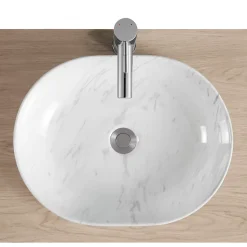 Vasque à poser ovale céramique imitation marbre blanc Lou