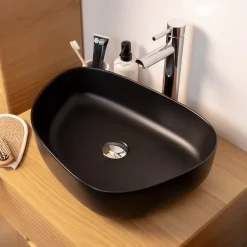 Vasque à poser ovale céramique noir mat l.48 x H.13 cm Homesight Pebble