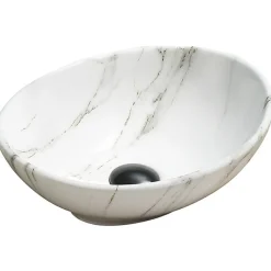 Vasque à poser ovale, céramique 40,5x33x14 cm Blanc/gris