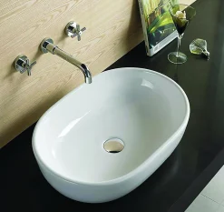 Vasque à poser ovale, céramique, 59x40x14 cm, blanc