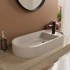 Vasque à poser ovale en béton beige effet moucheté l.80 x H.12 x P.36,5 cm, Homesight Pao
