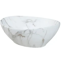 Vasque à poser ovale en ceramique PAT finition marbre blanc 41 x 33 cm