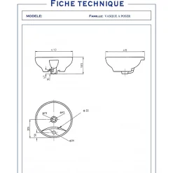 Vasque à poser porcelaine blanche 41cm- Rebords fins