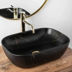 Vasque À Poser Rea Belinda Marble Matt Black Rectangle