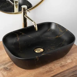 Vasque À Poser Rea Belinda Marble Matt Black Rectangle