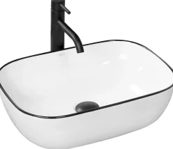 Vasque À Poser Rea Marbel White Black Rectangle