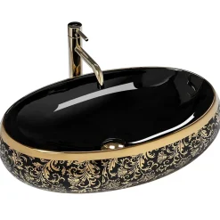 Vasque À Poser Rea Meryl Black Gold Oval