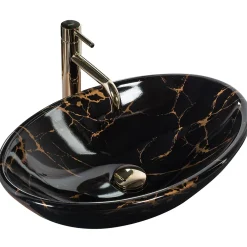 Vasque À Poser Rea Pamela Marble Shiny Black Oval
