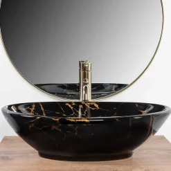 Vasque À Poser Rea Pamela Marble Shiny Black Oval