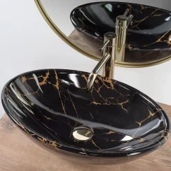 Vasque À Poser Rea Pamela Marble Shiny Black Oval