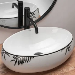 Vasque À Poser Rea Shila White Black Oval