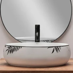 Vasque À Poser Rea Shila White Black Oval