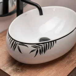 Vasque À Poser Rea Shila White Black Oval