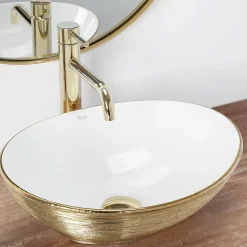 Vasque À Poser Rea Sofia White Gold Oval